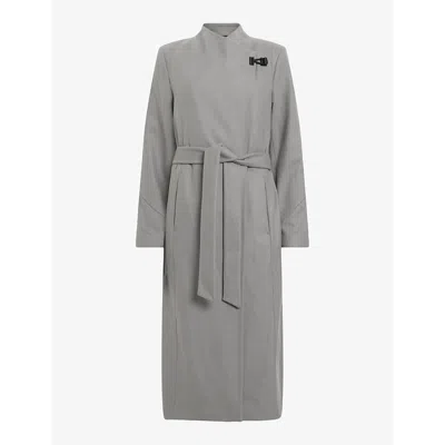 Allsaints Womens  Riley Wrap-around Belted Wool-blend Coat In Ultimate Grey
