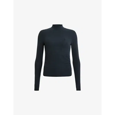 Allsaints Womens Midnight Blue Rina Roll-neck Long-sleeve Stretch-woven Top In Midnight Blue