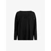 Allsaints Womens  Rita Snake-embroidered Relaxed-fit Stretch-woven T-shirt In Black