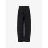 Allsaints Womens Washed Black Sadie Barrel-leg Mid-rise Stretch-denim Jeans In Black