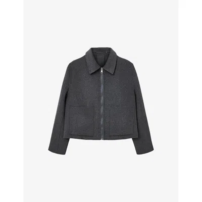 ALLSAINTS WOMENS CHARCOAL GREY SEANNAH REGULAR-FIT ZIP-UP WOOL-BLEND JACKET