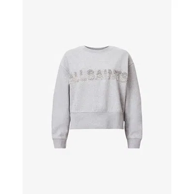 ALLSAINTS WOMENS GREY MARL SEPARO SEQUIN-EMBELLISHED COTTON-BLEND SWEATSHIRT