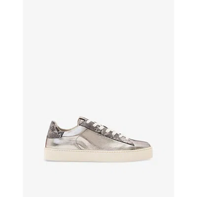 Allsaints Womens  Shana Metallic Leather Low-top Trainers In Silver/gunmeta
