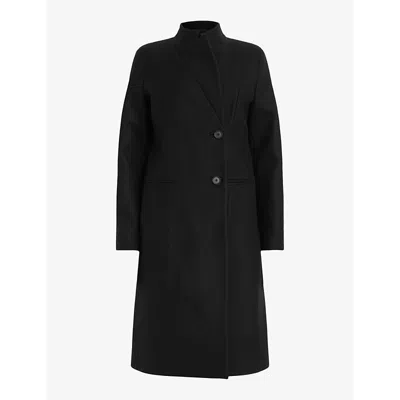 Allsaints Womens Black Sidney Stand-collar Regular-fit Wool And Recycled Cashmere-blend Coat