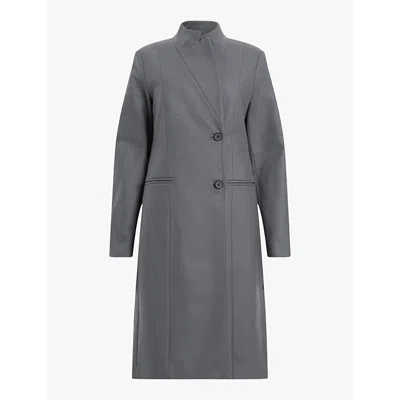 Allsaints Womens Eiffel Grey Sidney Stand-collar Regular-fit Wool And Recycled Cashmere-blend Coat In Eiffel Grey