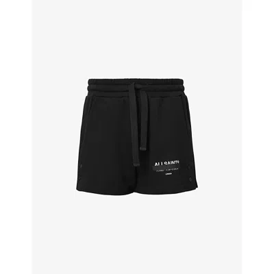 ALLSAINTS WOMENS BLACK SORRI BRANDED-PRINT COTTON-JERSEY SHORTS XS