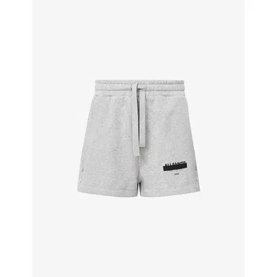 Allsaints Womens  Sorri Branded-print Cotton-jersey Shorts In Grey Marl
