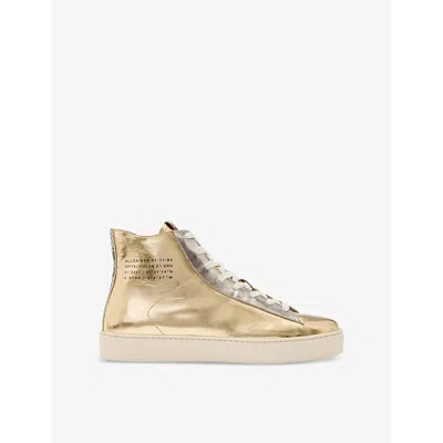Allsaints Womens  Tana Logo-embossed Leather High-top Trainers In Gold/silver