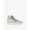 Allsaints Womens  Tana Logo-embossed Leather High-top Trainers In Silver/gunmeta