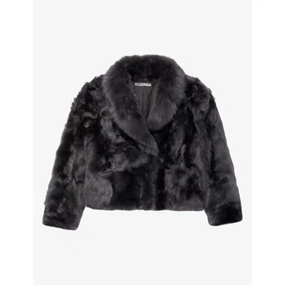 Allsaints Womens  Tosca Long-hair Shearling Coat In Anthracite