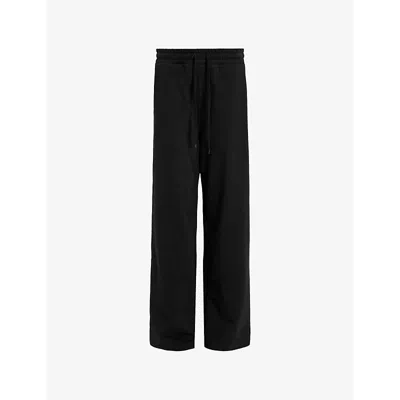 Allsaints Womens  Vin Brand-embroidery Wide-leg Mid-rise Cotton-jersey Trousers In Black