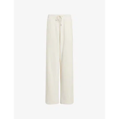 Allsaints Womens  Vin Brand-embroidery Wide-leg Mid-rise Cotton-jersey Trouser In Tofu White