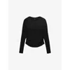 Allsaints Womens Black West Ruched Long-sleeve Stretch-cotton Top In Black