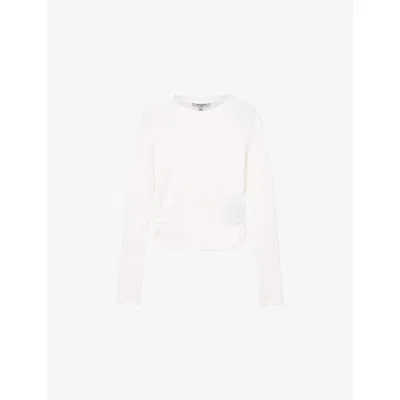 Allsaints Womens White West Ruched Long-sleeve Stretch-cotton Top
