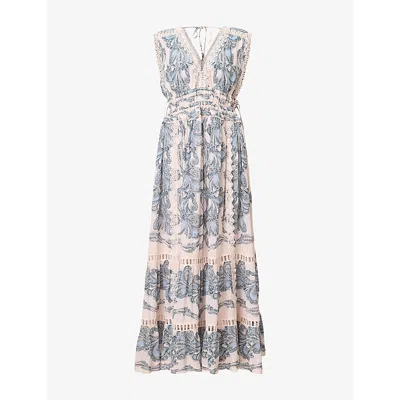 Allsaints Womens Xanthe Paisley-print Woven Dress Lita Soft Blue