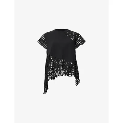 Allsaints Womens  Zala Crochet-panel Cotton Top In Black