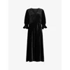 ALLSAINTS WOMENS BLACK ANI V-NECK STRETCH-VELVET MIDI DRESS