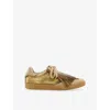 Allsaints Womens Antique Gold Thelma Fringed Metallic-leather And Suede Low-top Trainers Eur 40 / 7 Uk In Gold