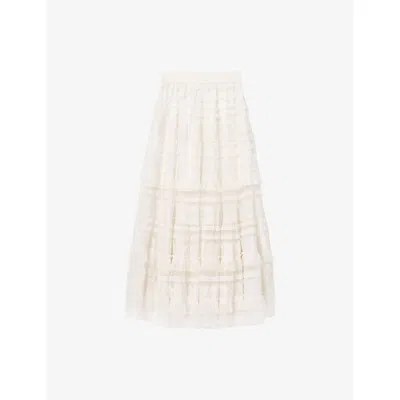 Allsaints Womens  Arlea Elasticated-waist Lace-trim Woven Maxi Skirt In Neutral