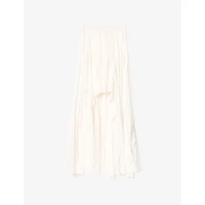 Allsaints Womens Antique White Dorina Branded-waistband Ruched Cotton Midi Skirt