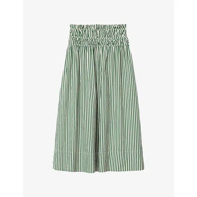 Allsaints Womens Apple Green/wh Kali Stripe-print Cotton Maxi Skirt