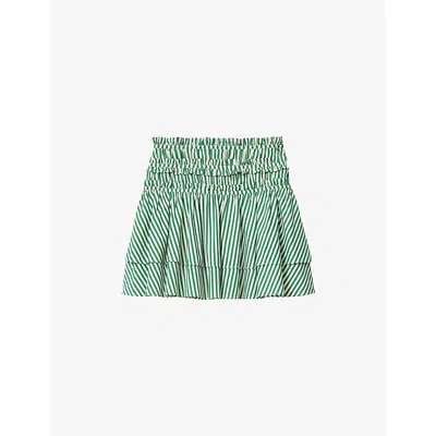 Allsaints Womens Kali Stripe-print Cotton Mini Skirt Apple Green/wh In Multi