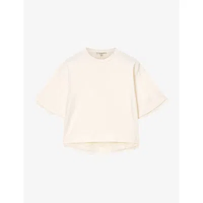 Allsaints Womens Arctic White Nia Lace-trim Cotton-blend T-shirt Xs In Neutral