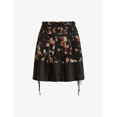 Allsaints Womens Armada Black Elara Floral-print Mid-rise Woven Mini Skirt