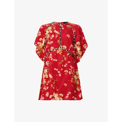 Allsaints Womens Armada Red Xena Floral-print Lyocell Mini Dress