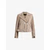 Allsaints Suede Balfern Biker Jacket In Warm Taupe Gre