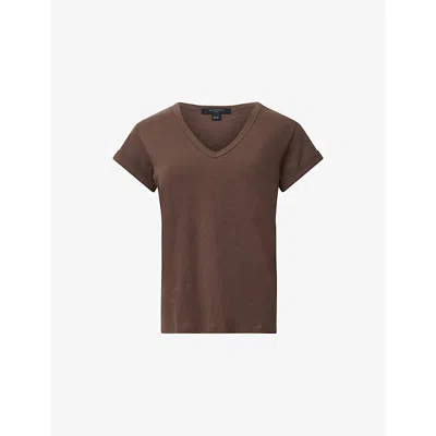 Allsaints Womens Bitter Brown Anna V-neck Cotton-jersey T-shirt
