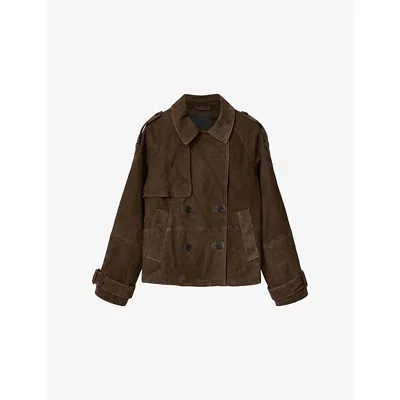 Allsaints Suede Reya Mackintosh Jacket In Brown