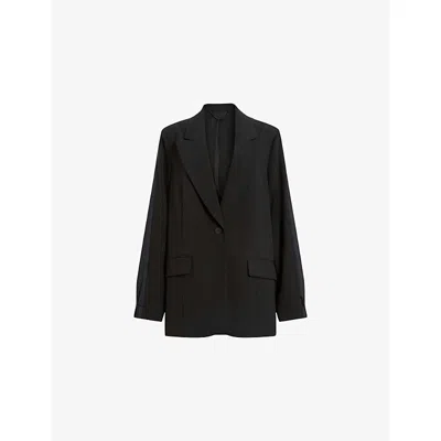 Allsaints Womens Black Alassett Peak-lapel Woven Blazer In Multi