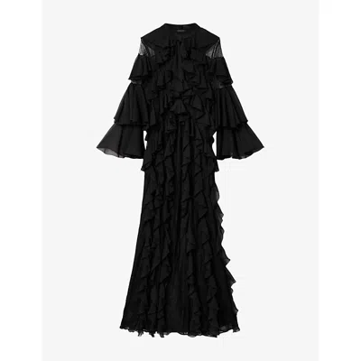 Allsaints Womens Black Ambi Lace-embroidered Woven Maxi Dress