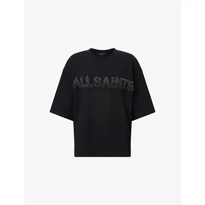 ALLSAINTS WOMENS BLACK AMELIE OVERSIZED COTTON-JERSEY T-SHIRT