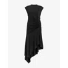 Allsaints Womens Black Annalie Asymmetric Stretch-woven Midi Dress In Black