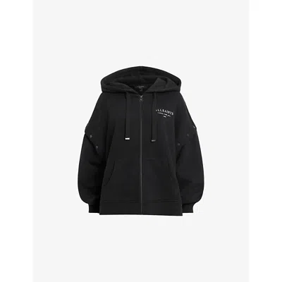Allsaints Womens Aroma Amphia Oversized Cotton-jersey Hoody Black Xs