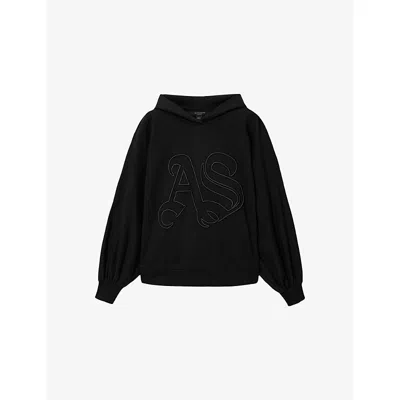 Allsaints Womens Black Artia Logo-embroidered Cotton Hoody