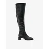 Allsaints Womens Black Avril Knee-high Block-heel Leather Boots In Black