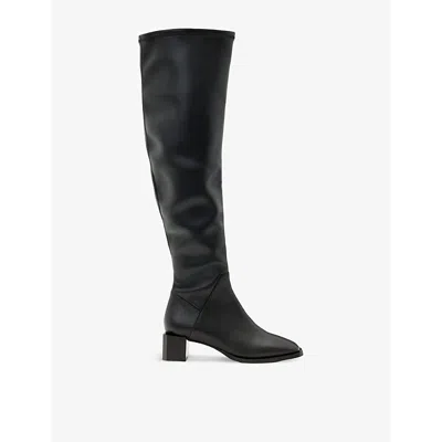 Allsaints Womens Black Avril Knee-high Block-heel Leather Boots