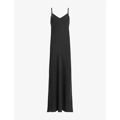 ALLSAINTS WOMENS BLACK BRYONY V-NECK WOVEN MIDI SLIP DRESS