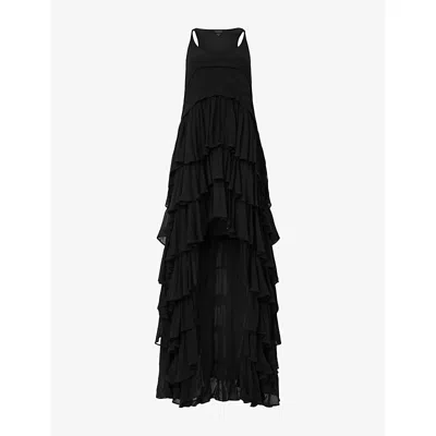 Allsaints Womens  Cavalry Tiered Woven Maxi Dress In Black
