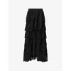 Allsaints Womens Cavarly Ruffle-hem Lace Maxi Skirt Black In Black
