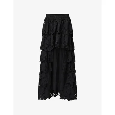 Allsaints Womens Cavarly Ruffle-hem Lace Maxi Skirt Black