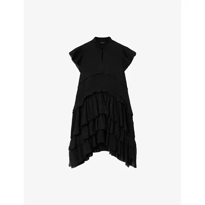 Allsaints Womens Black Cavarly Ruffled Woven Mini Dress