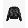 Allsaints Womens Cecile Pippa Flower-embellished Cotton-jersey Sweatshirt Black Xs In Black
