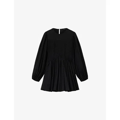 Allsaints Womens Black Chia Leopard-print Cotton-blend Mini Dress