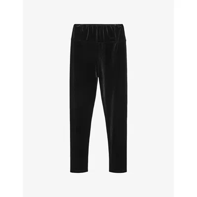 Allsaints Womens Black Cora High-rise Stretch-velvet Leggings