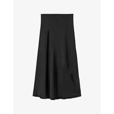Allsaints Womens Black Darya Bias-cut Satin Maxi Skirt