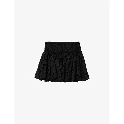 Allsaints Womens Black Dotty Gathered-waist Woven Mini Skirt